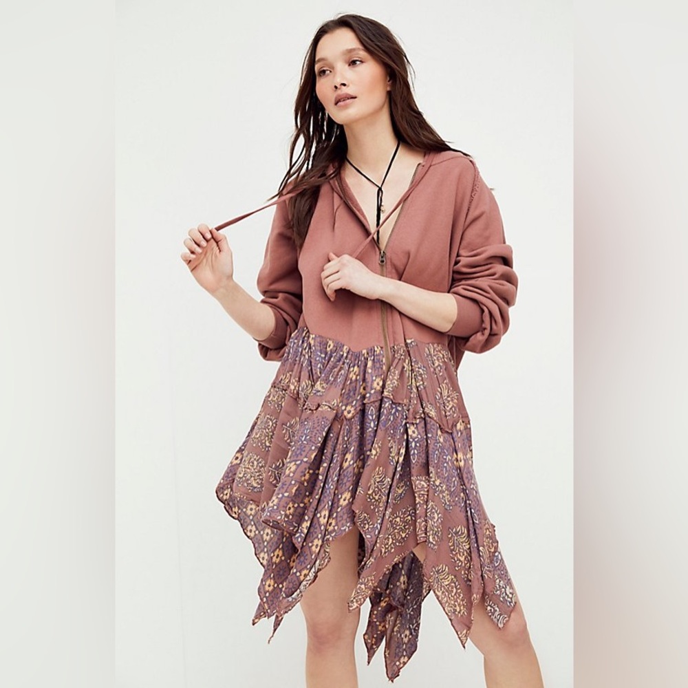 Free People Printed Moon Dust Cardi in Dusty Rose Combo - small